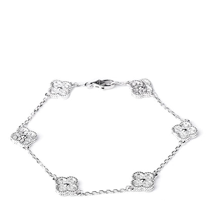 Van Cleef & Arpels 18K White Gold Diamond 6 Motifs Sweet Alhambra Bracelet 1 of 7