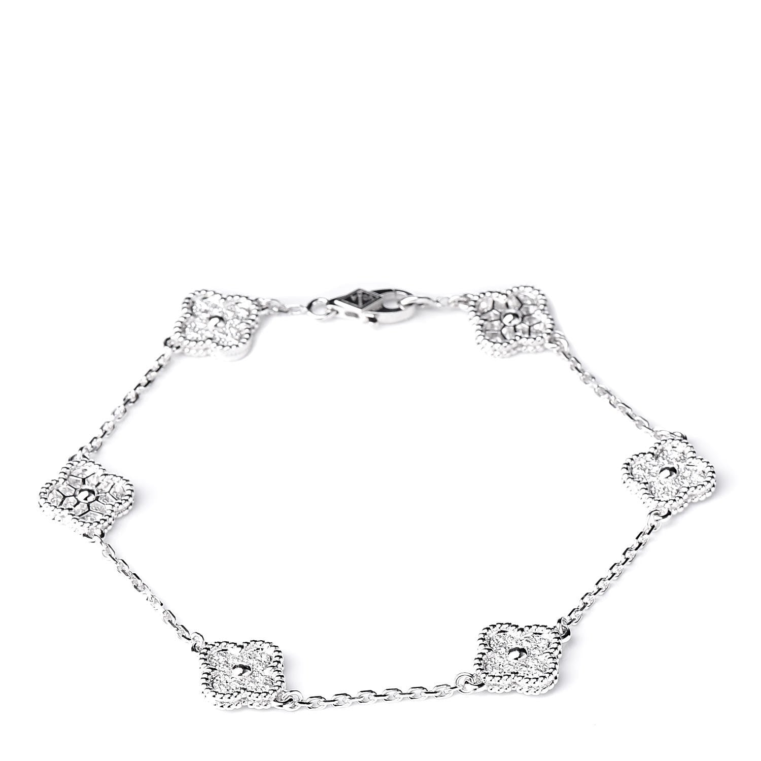 Van Cleef & Arpels 18K White Gold Diamond 6 Motifs Sweet Alhambra Bracelet 1 of 7