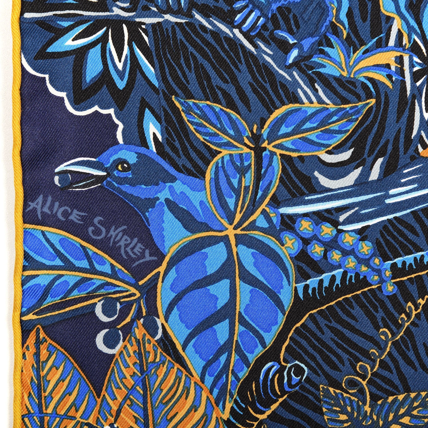 Hermes Silk Wild Singapore Scarf 90 Bleu Roy Gold Marine 4 of 4