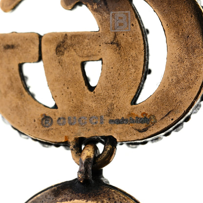 Gucci Metal Crystal Double G Drop Earrings Aged Gold 4 of 5