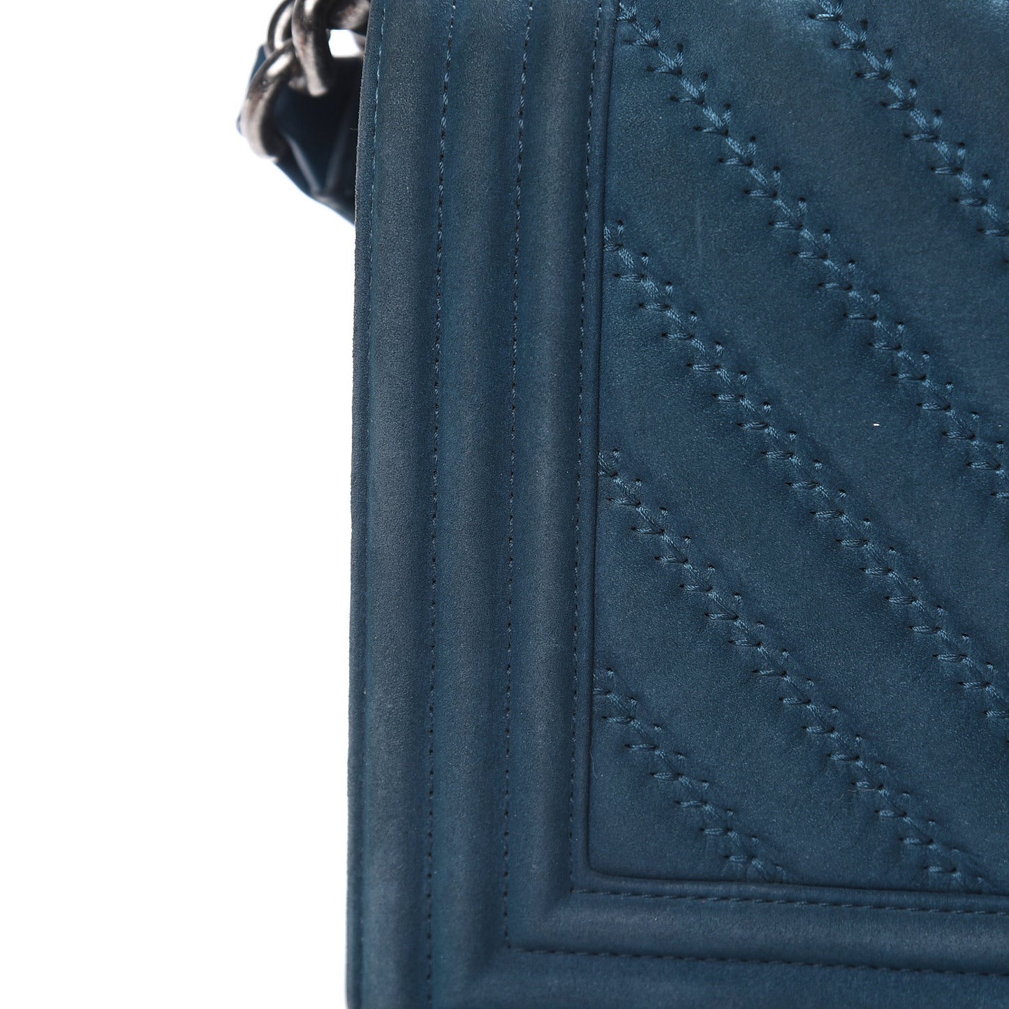 Nubuck Chevron Quilted Medium Boy Flap Blue