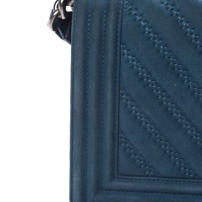 Chanel Nubuck Chevron Quilted Medium Boy Flap Blue 12 of 17