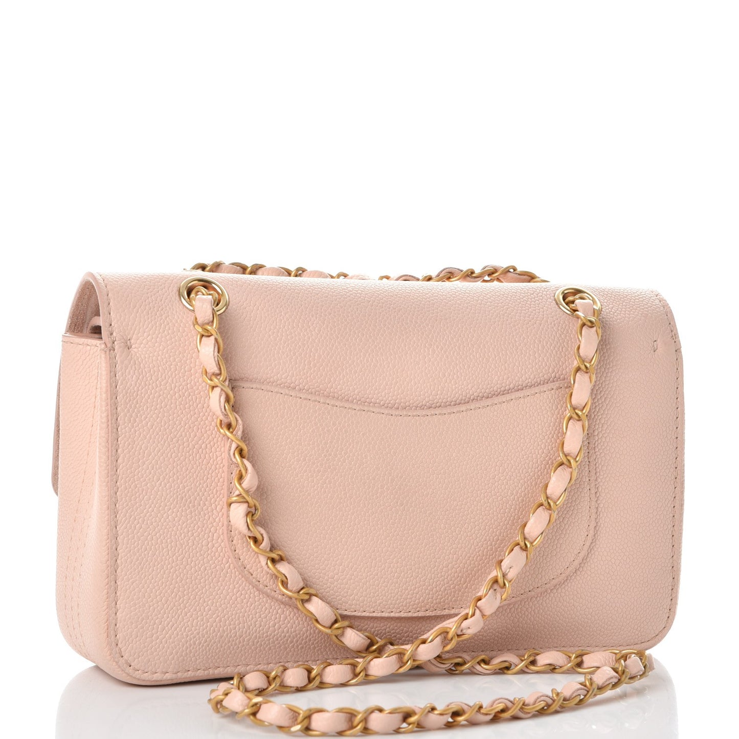 Grained Calfskin Medium Classic Pure Double Flap Nude