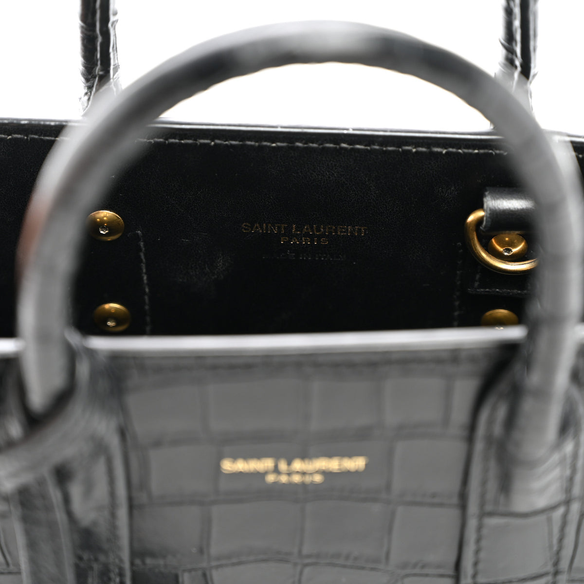 Calfskin Crocodile Embossed Nano Sac De Jour Black