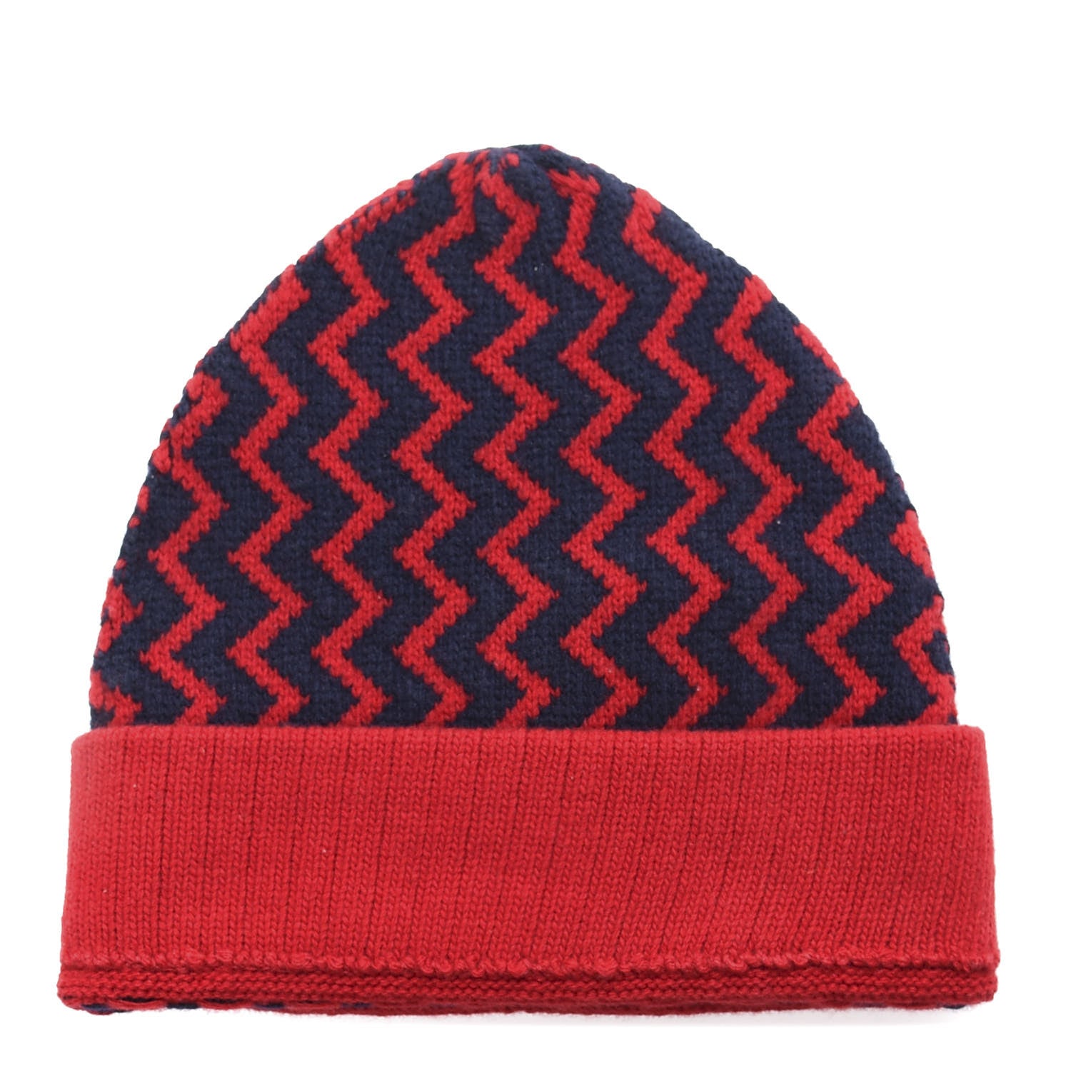 Gucci Wool Tricot Zaggede Beanie Hat M Red Blue 1 of 7