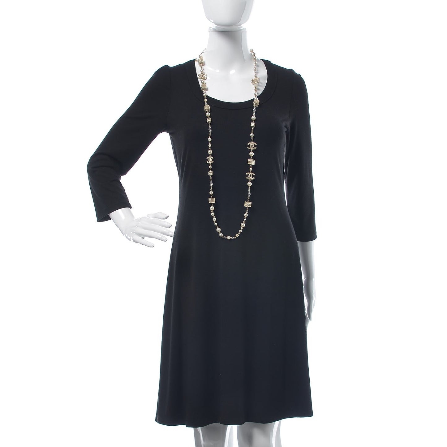 Pearl Baguette Crystal CC Long Necklace Gold
