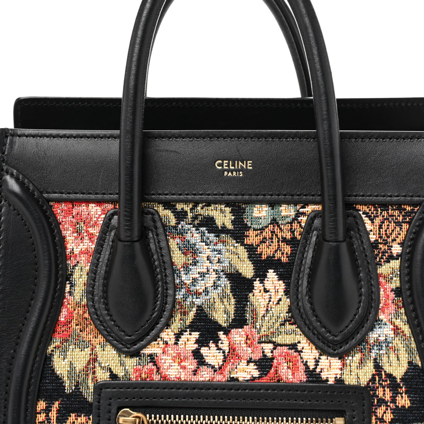 Calfskin Lambskin Canvas Jacquard Floral Nano Luggage Black