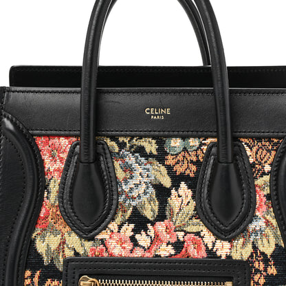 Celine Calfskin Lambskin Canvas Jacquard Floral Nano Luggage Black 8 of 11