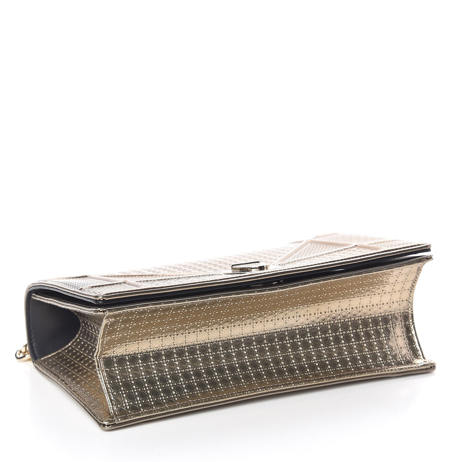 Christian Dior Metallic Patent Micro-Cannage Medium Diorama Flap Bag Gold 4 of 11