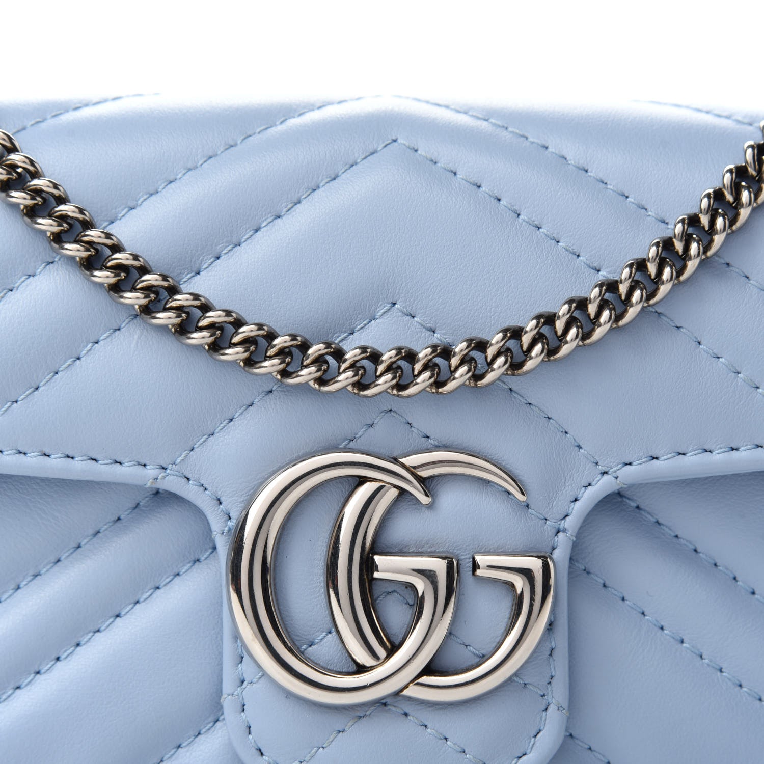 Gucci Calfskin Matelasse Super Mini GG Marmont Shoulder Bag Porcelain Light Blue 11 of 12