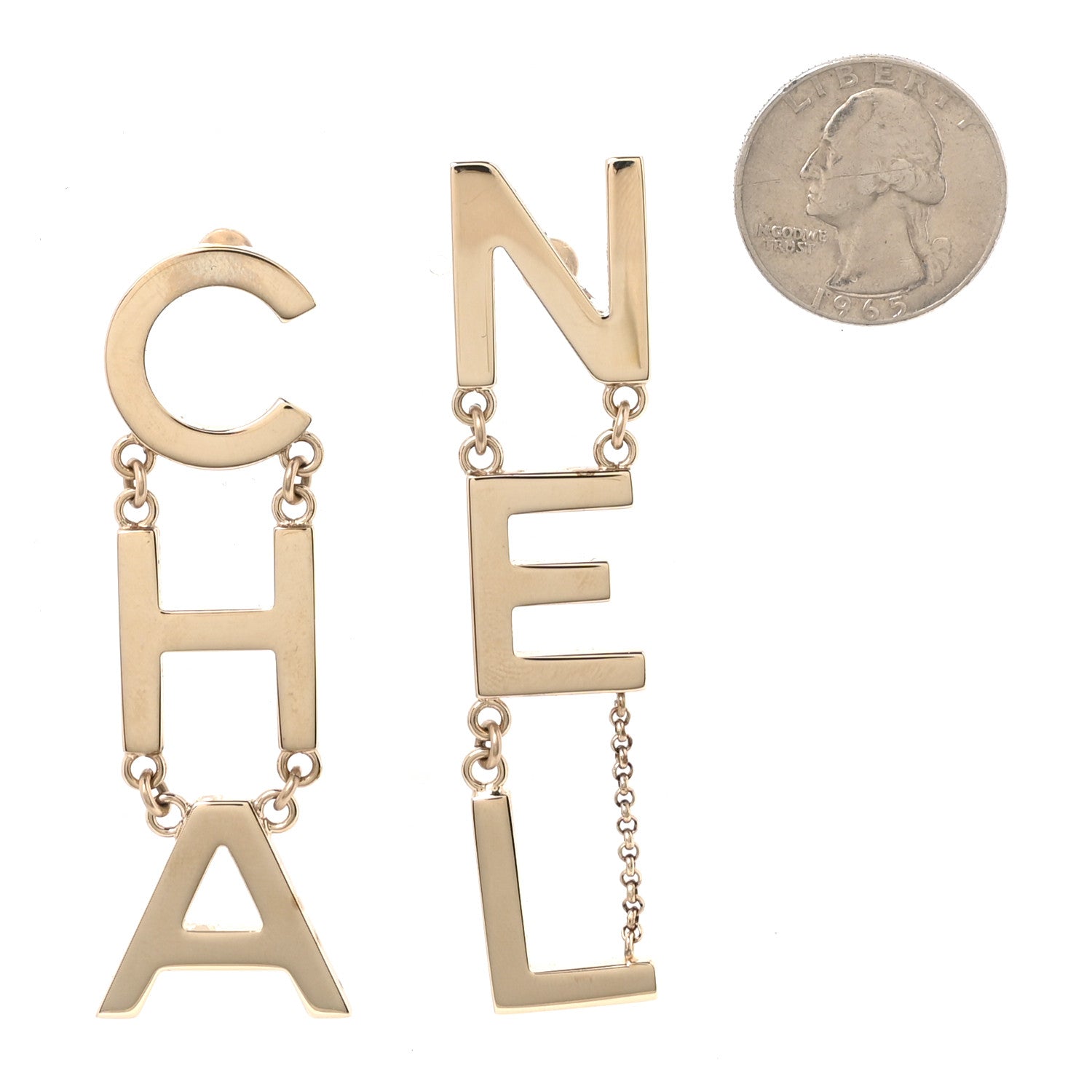 Chanel Metal Cha-Nel Logo Drop Earrings Gold 2 of 5