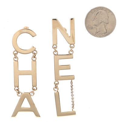 Chanel Metal Cha-Nel Logo Drop Earrings Gold 2 of 5