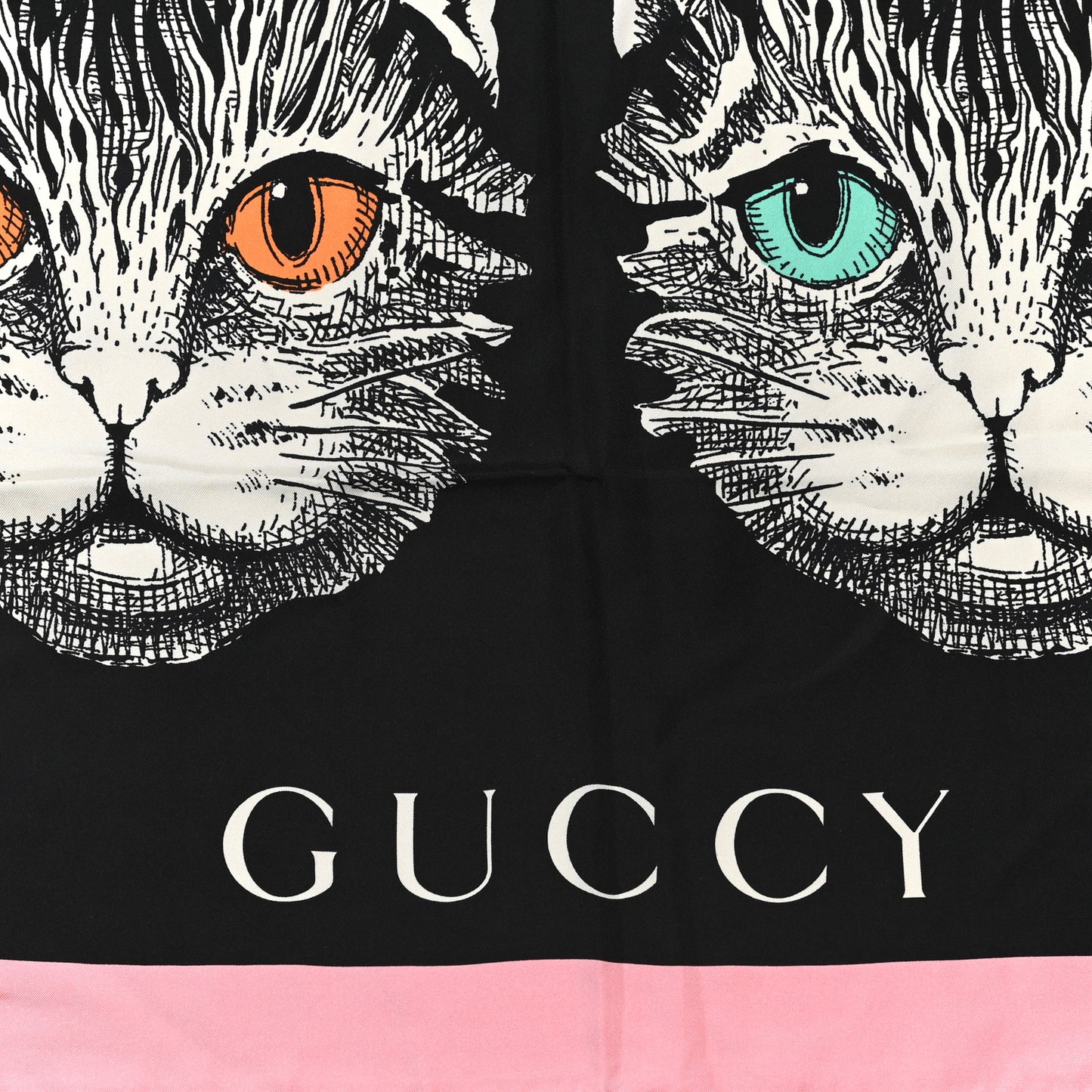 Silk Mystic Cat Square Scarf Black
