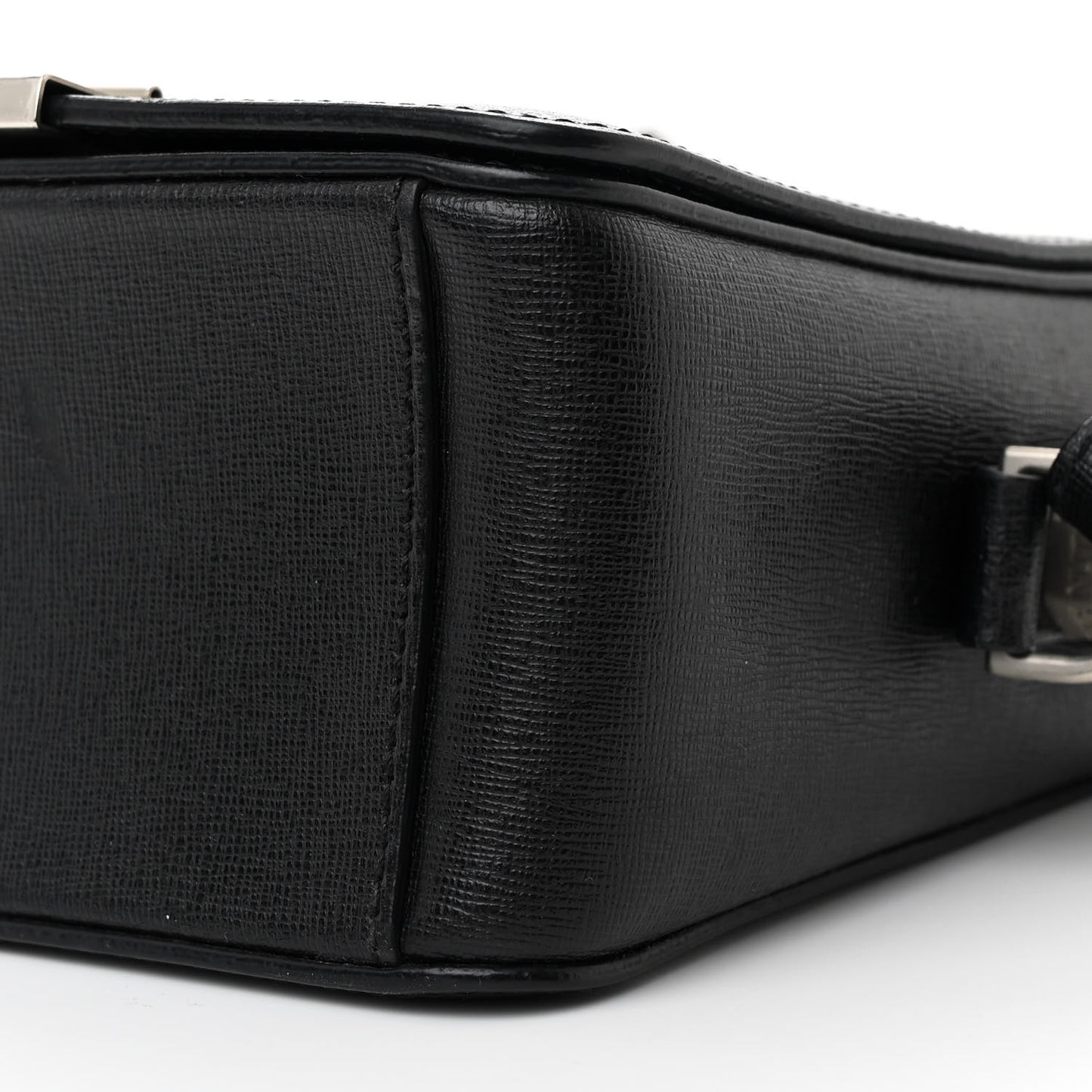 Saffiano Sculpture Binder Clip Shoulder Bag Black