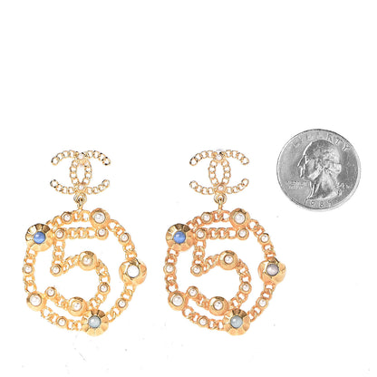 Chanel Pearl Gripoix No 5 CC Chain Drop Earrings Gold 2 of 5