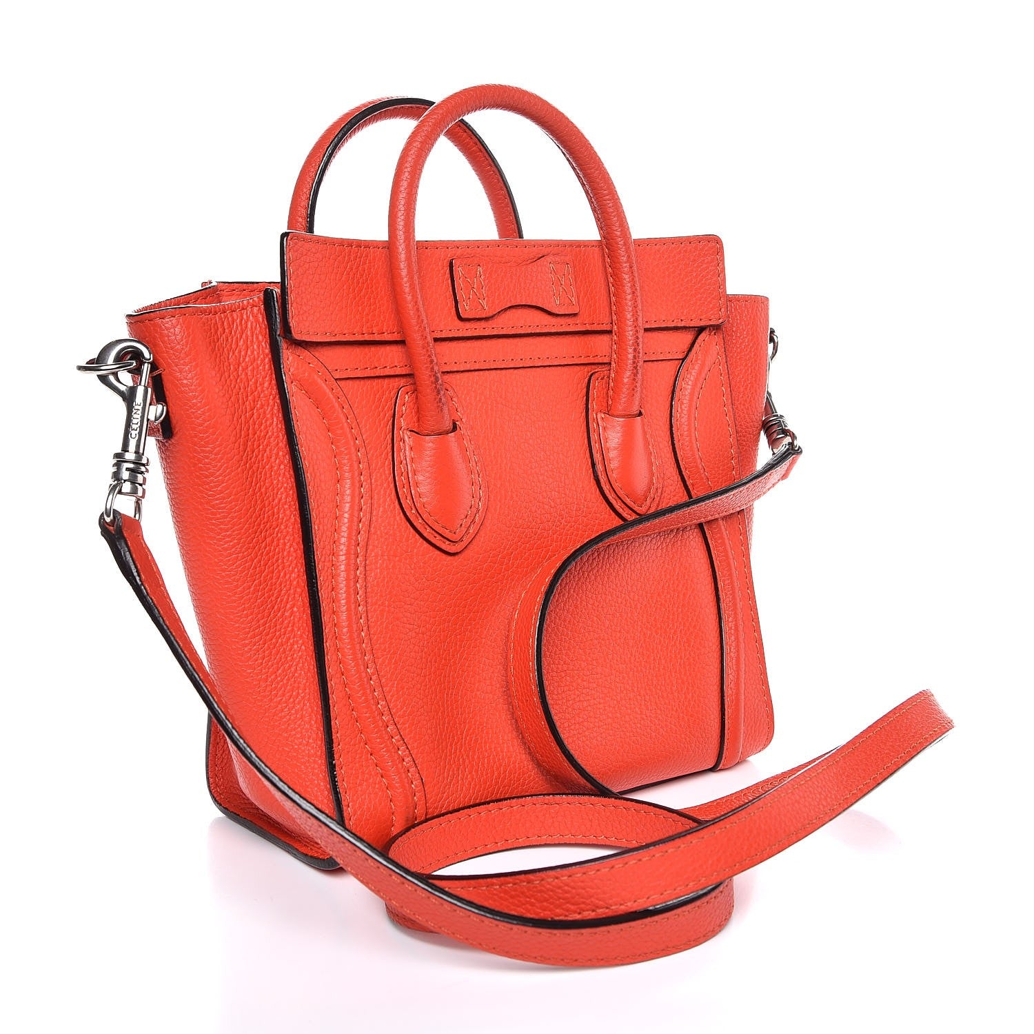 Celine Drummed Calfskin Nano Luggage Vermillion 3 of 9
