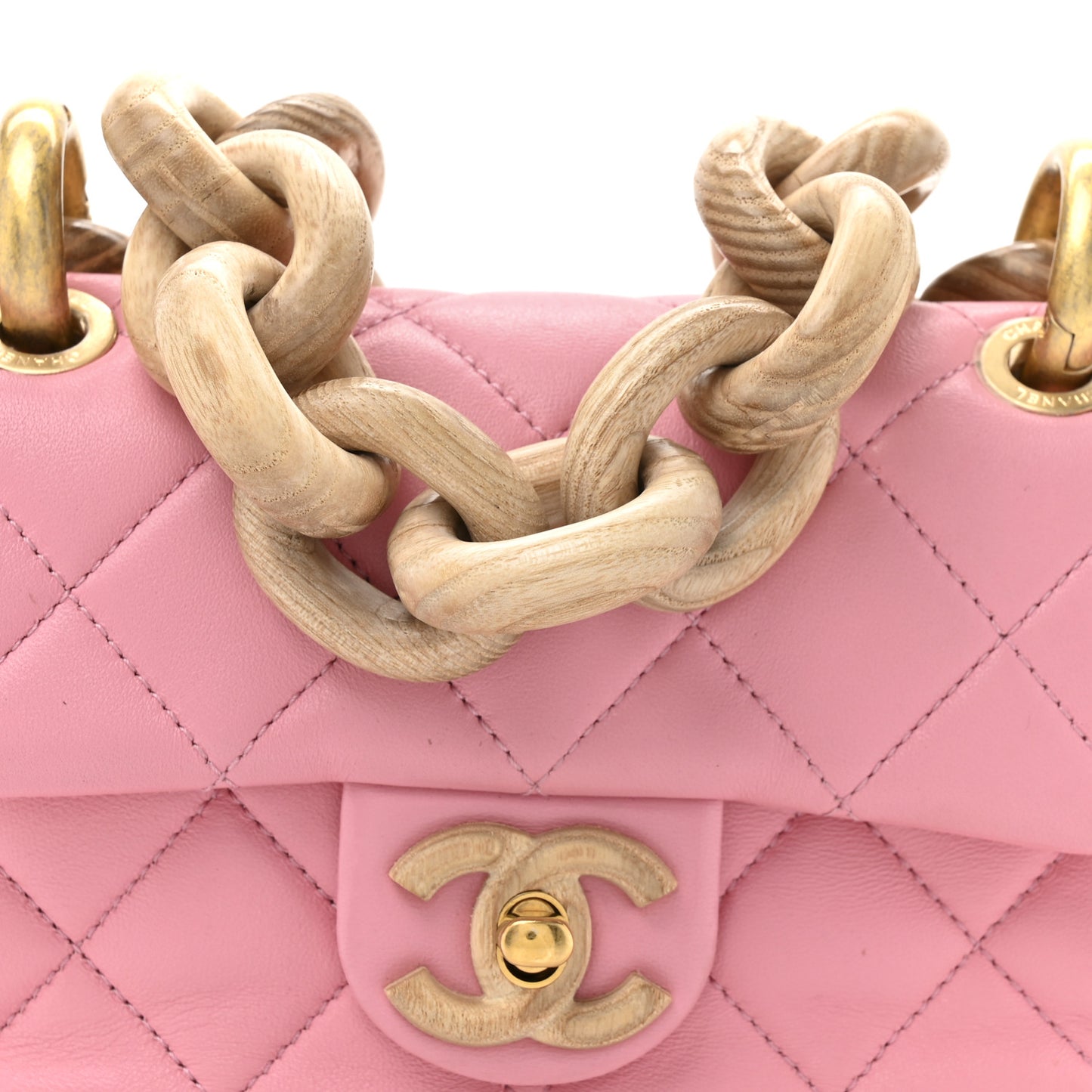 Lambskin Wenge Quilted Mini Fashion Wood Square Flap Pink