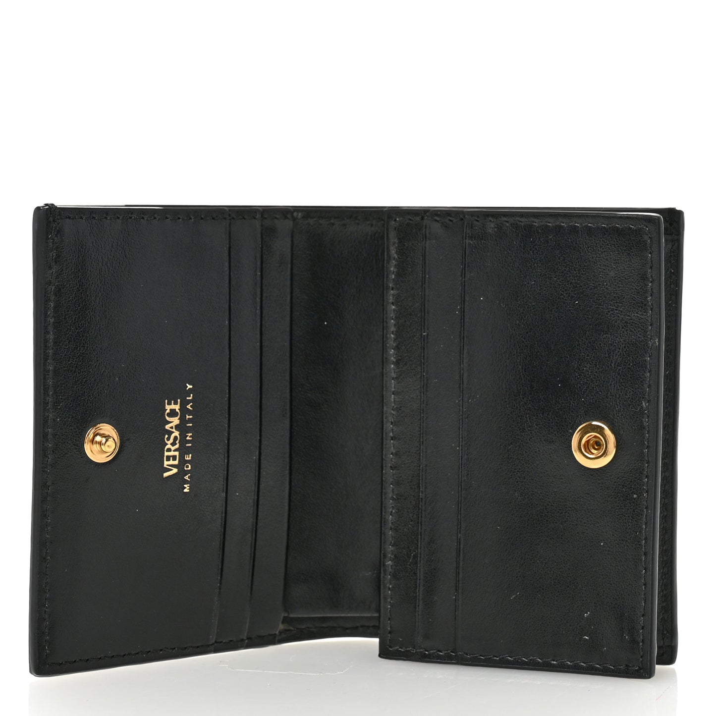Coated Canvas La Greca Signature Print Virtus Bifold Wallet  Black Khaki