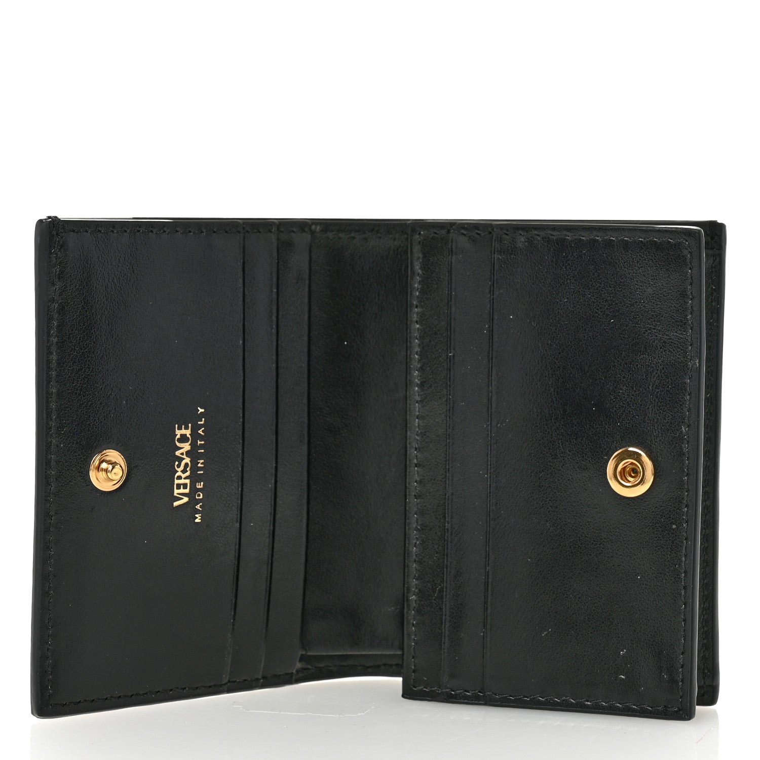 Versace Coated Canvas La Greca Signature Print Virtus Bifold Wallet  Black Khaki 5 of 9