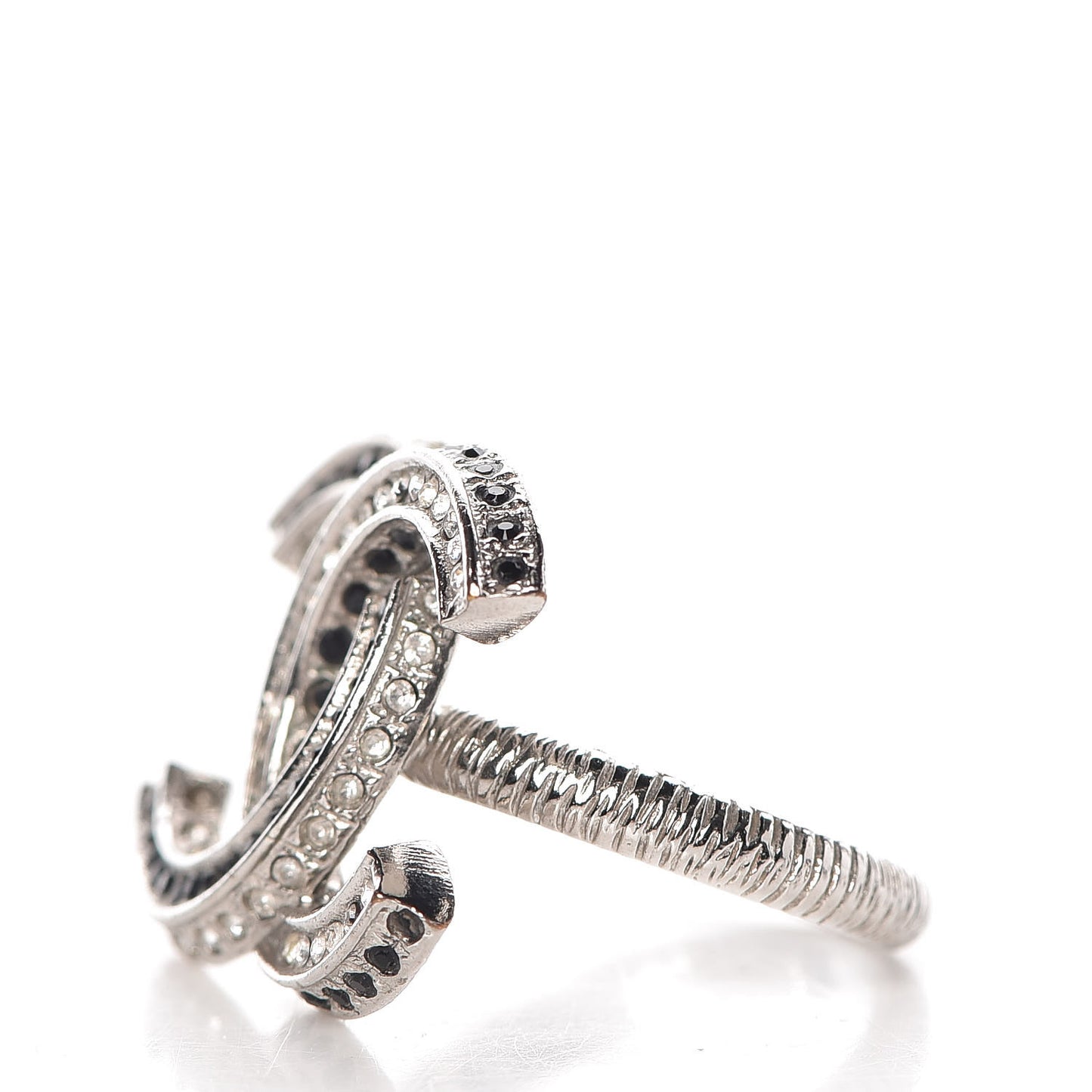 Ruthenium Crystal CC Logo Ring 6 Black