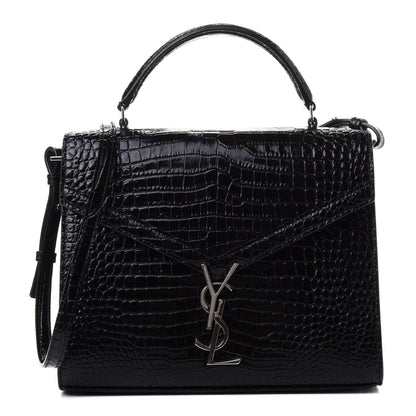Saint Laurent Calfskin Crocodile Embossed Medium Classic Monogram Cassandra Top Handle Black Rouge Legion 1 of 4