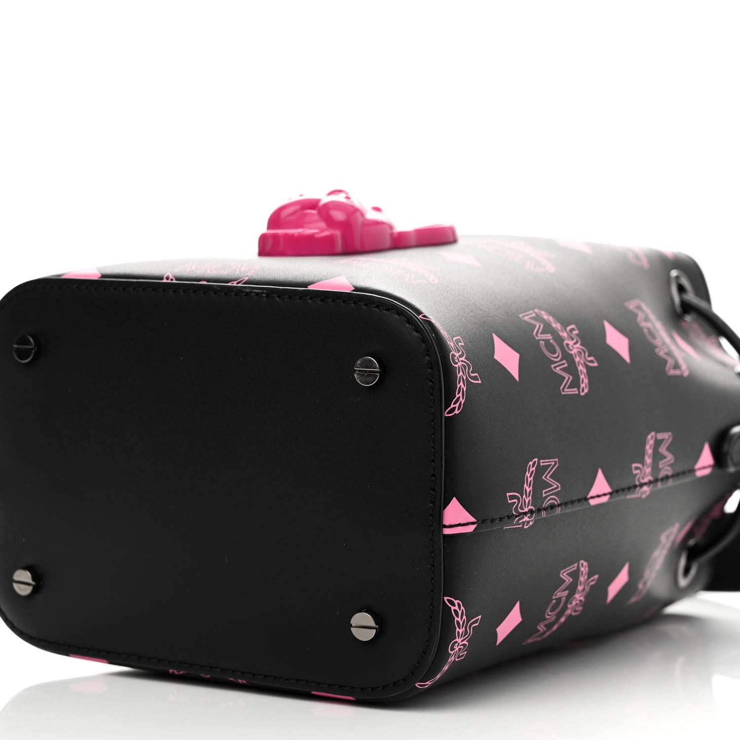 MCM Nappa Visetos Mini Pup Color Splash Drawstring Bag Black Pink 11 of 12