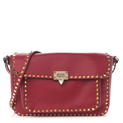 Valentino Garavani Pebbled Calfskin Rockstud Shoulder Bag Red 1 of 10