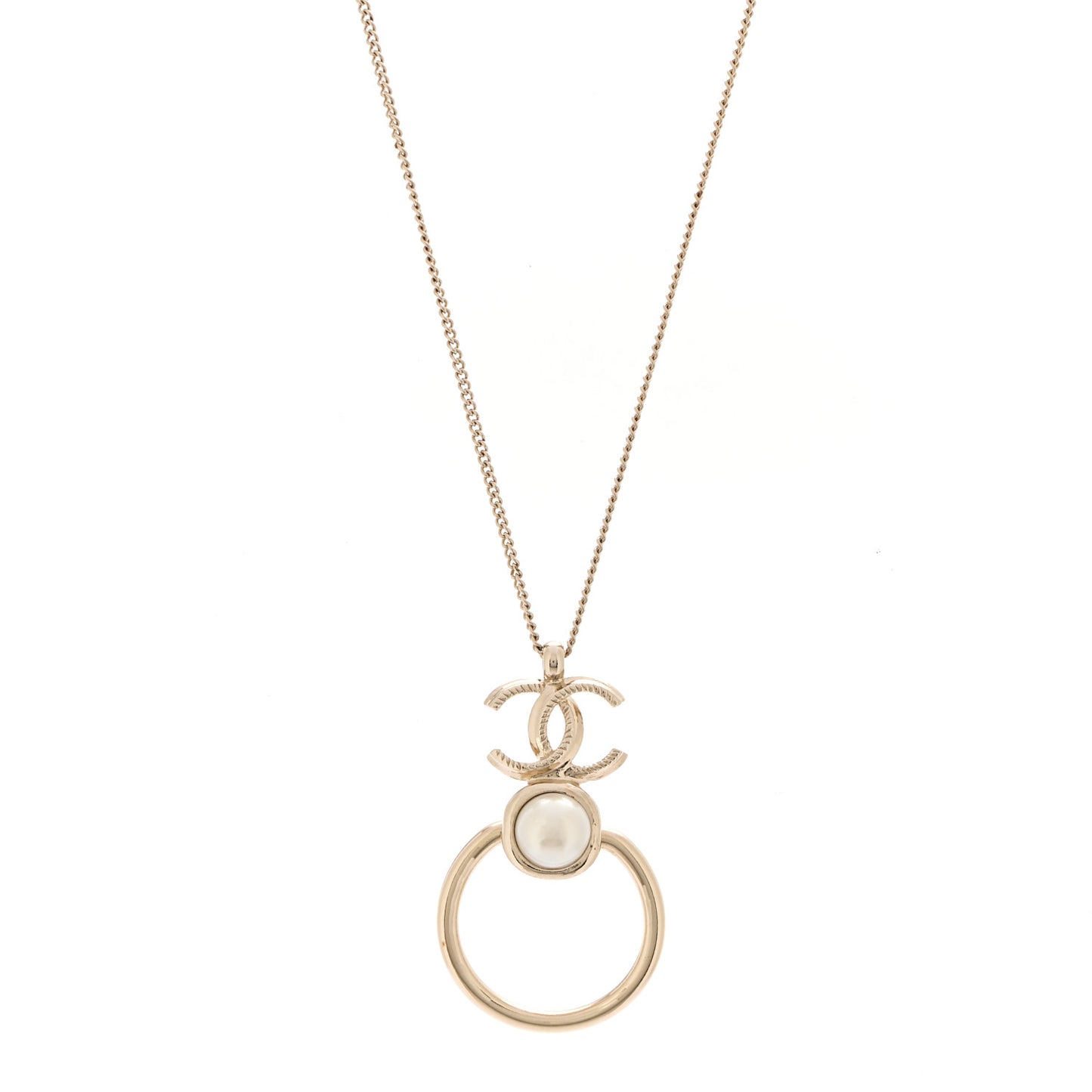 Metal Pearl CC Hoop Drop Pendant Necklace Gold