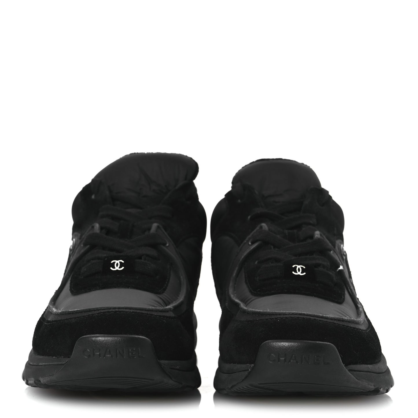 Fabric Calfskin Suede CC Sneakers 38.5 Black