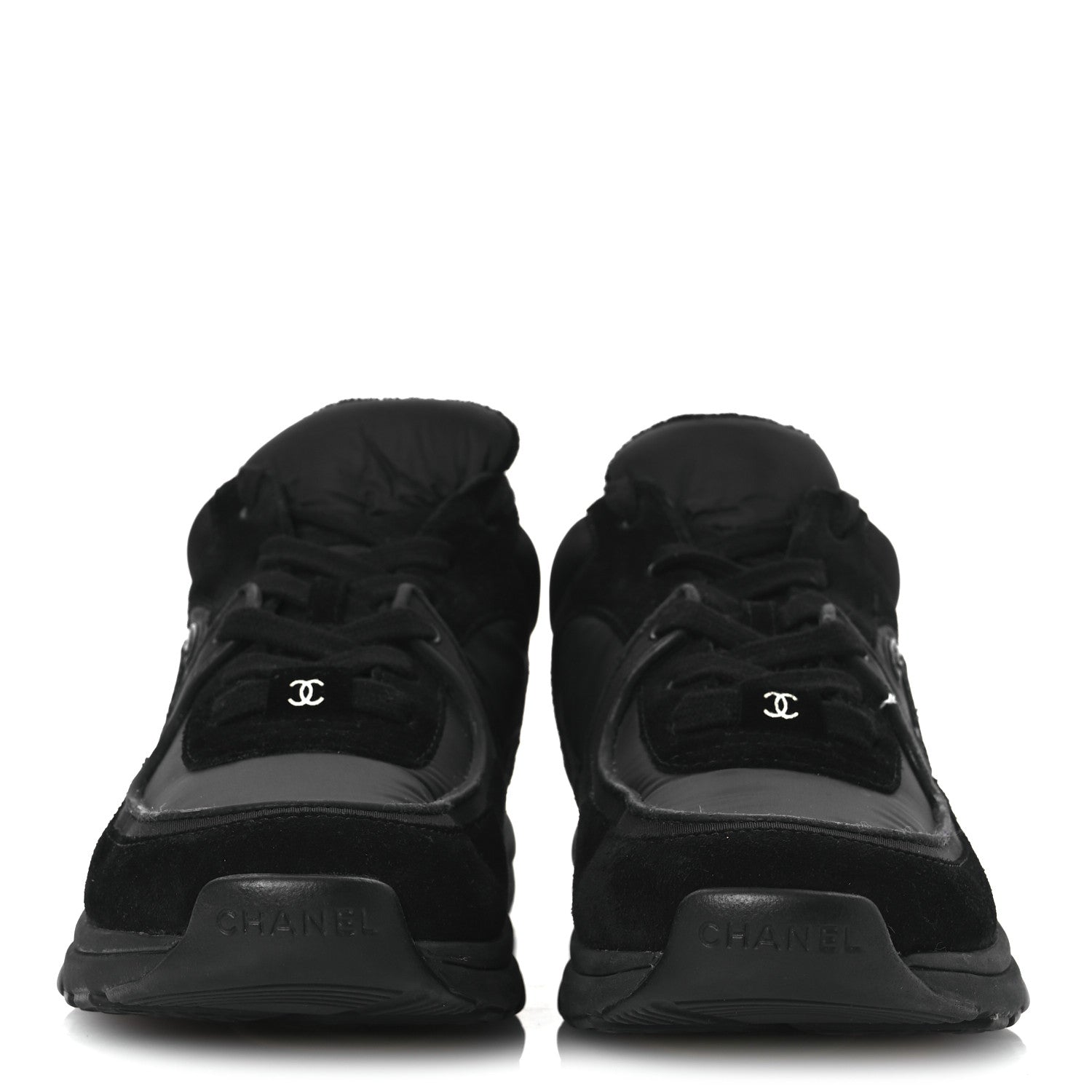 Chanel Fabric Calfskin Suede CC Sneakers 38.5 Black 3 of 12