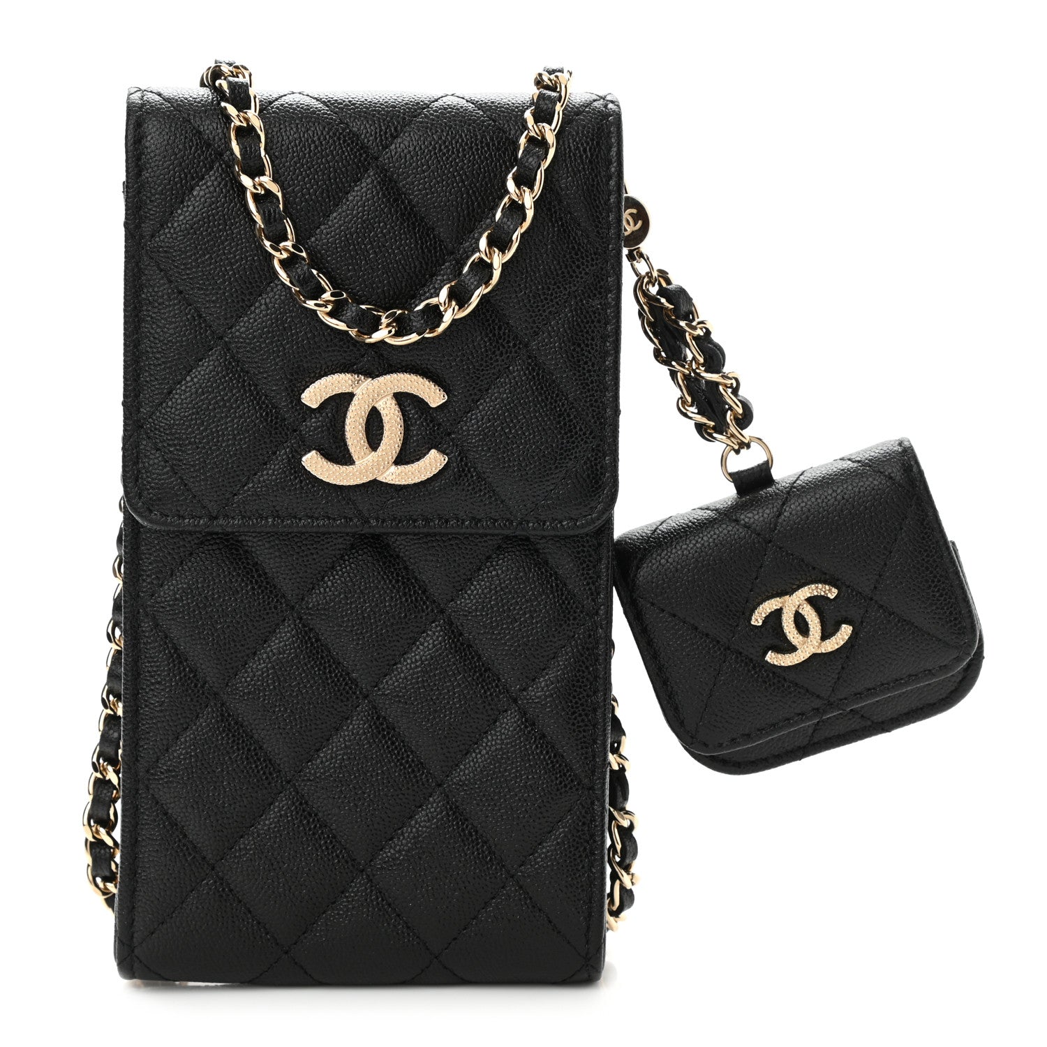 Chanel Caviar Quilted CC Airpods Pro and Phone Case With Chain Black 1 of 9