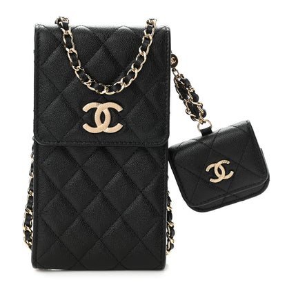 Chanel Caviar Quilted CC Airpods Pro and Phone Case With Chain Black 1 of 9