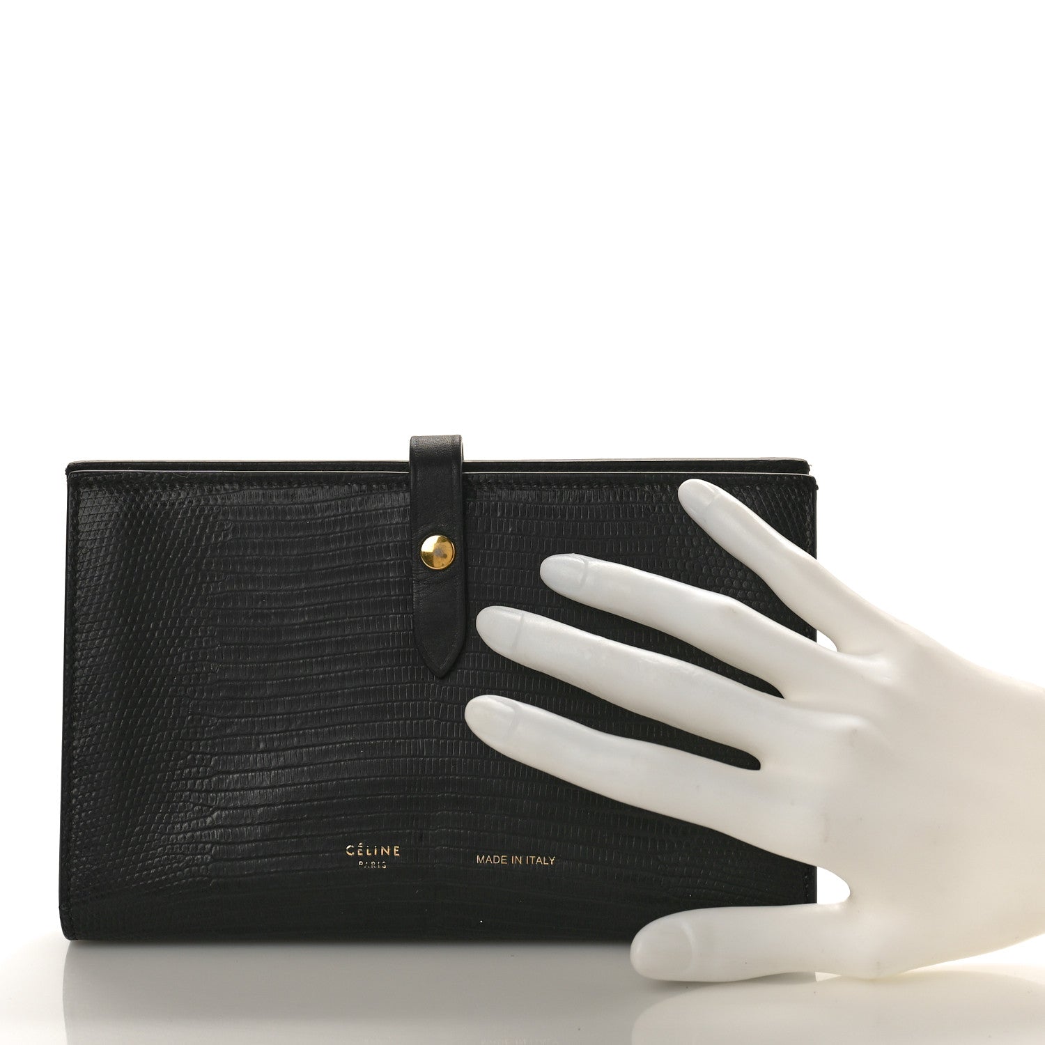 Celine Lizard Calfskin Large Multifunction Strap Wallet Black 2 of 8