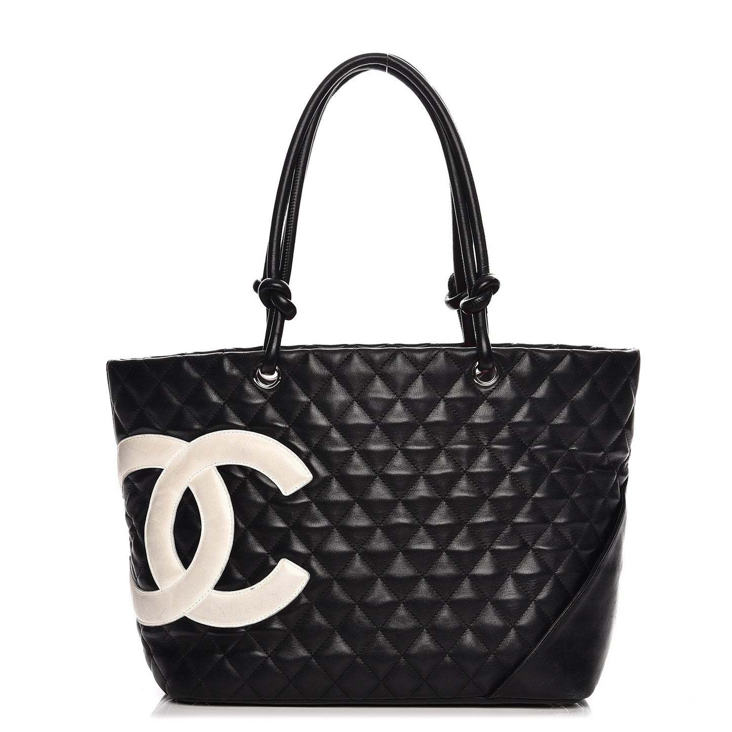 Calfskin Quilted Large Cambon Tote Black White