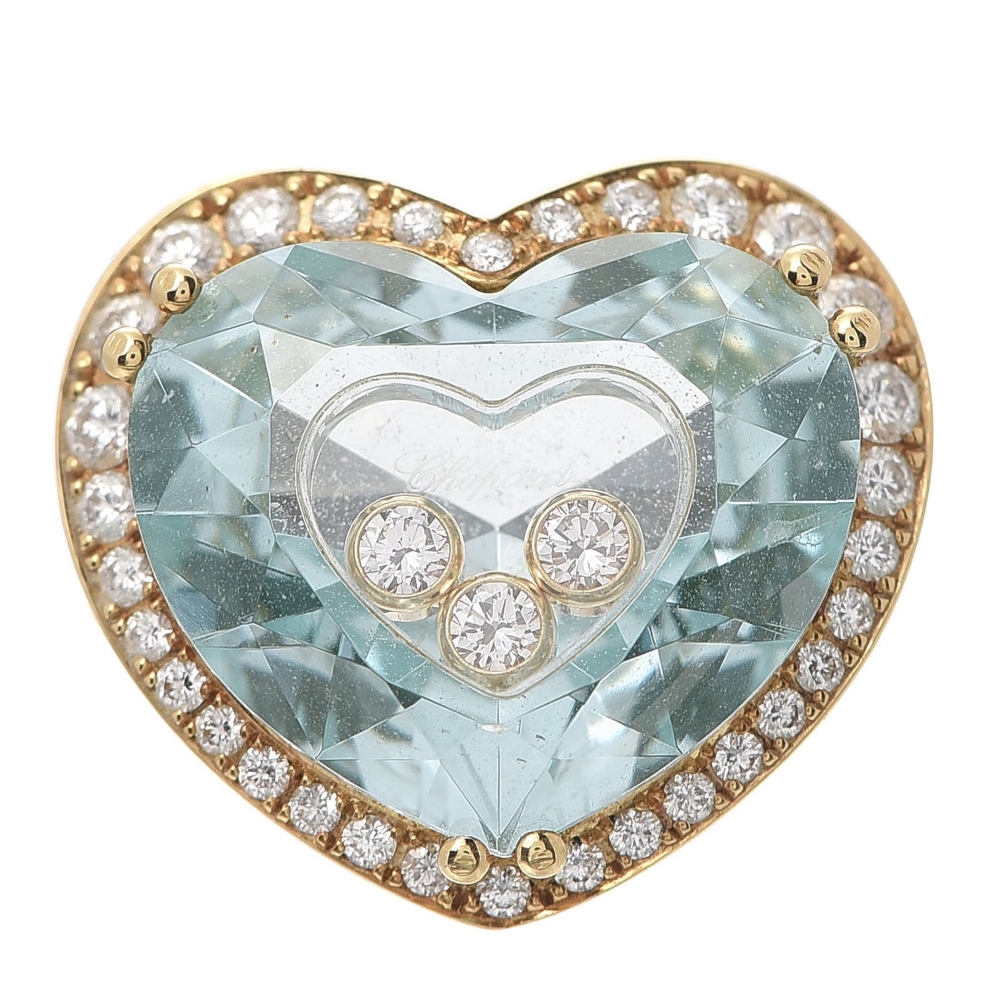 18K Yellow Gold Diamond Crystal So Happy Heart Ring Green 54 7