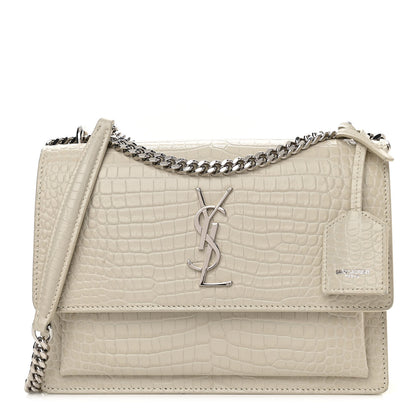 Saint Laurent Calfskin Crocodile Embossed Medium Monogram Sunset Blanc Vintage 1 of 10