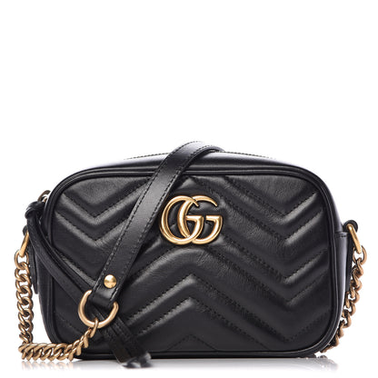 Gucci Calfskin Matelasse Mini GG Marmont Chain Shoulder Bag Black 1 of 12