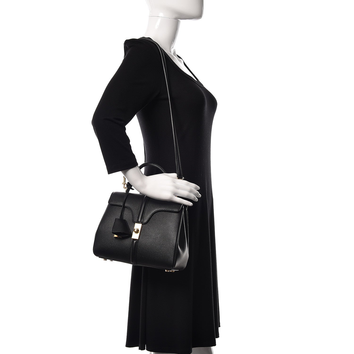 Celine Grained Calfskin Small 16 Top Handle Bag Black 2 of 11