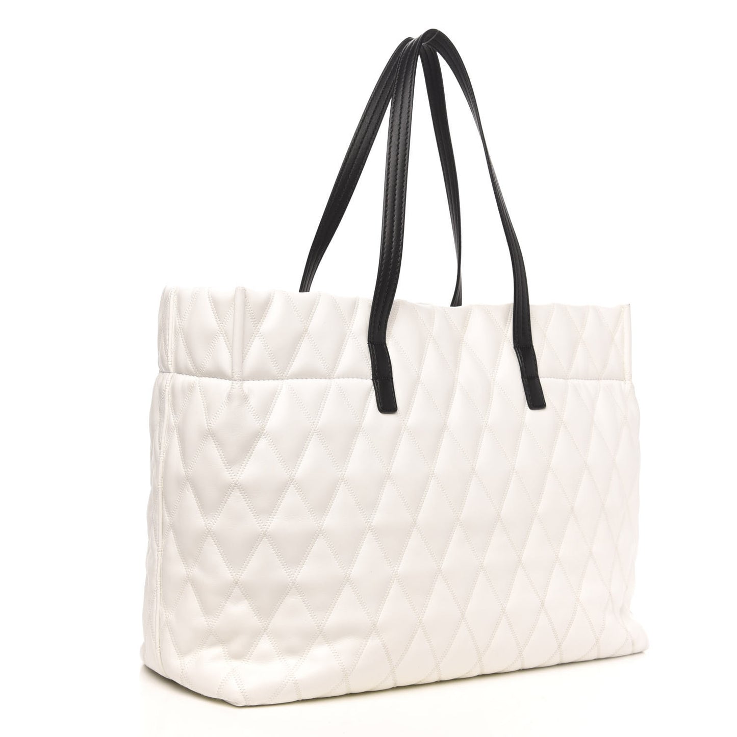 Rubber Effect Canvas Quilted Duo Shopper Tote White
