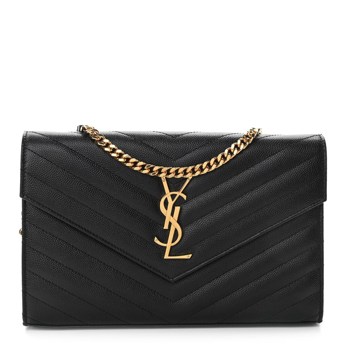Grain De Poudre Matelasse Chevron Monogram Chain Wallet Black