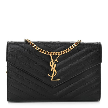 Saint Laurent Grain De Poudre Matelasse Chevron Monogram Chain Wallet Black 1 of 10