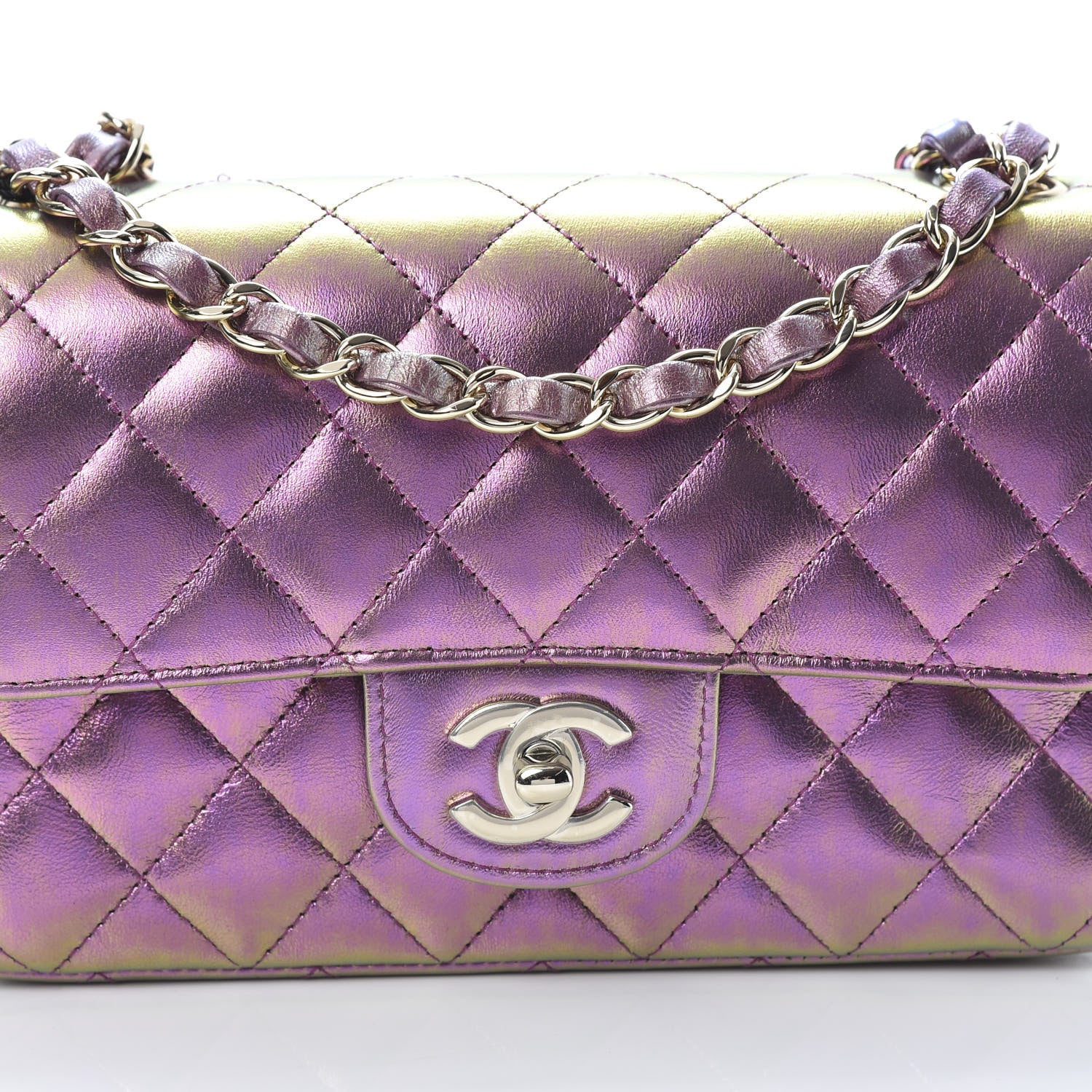 Chanel Iridescent Lambskin Quilted Mini Rectangular Flap Purple 8 of 12