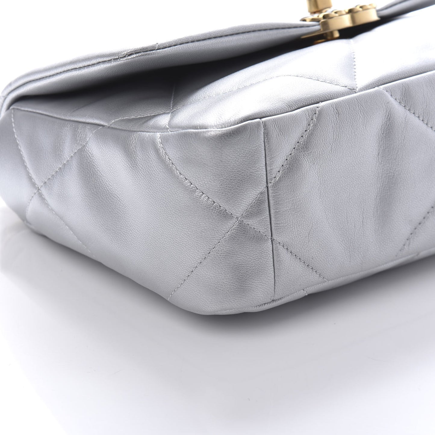 Metallic Goatskin Quilted Medium 19 Flap Silver