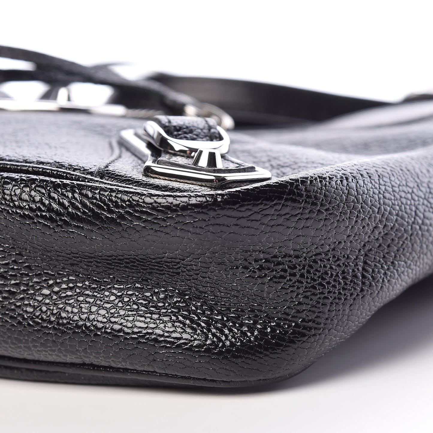 Chevre Silver Metallic Edge Hardware Hip Black
