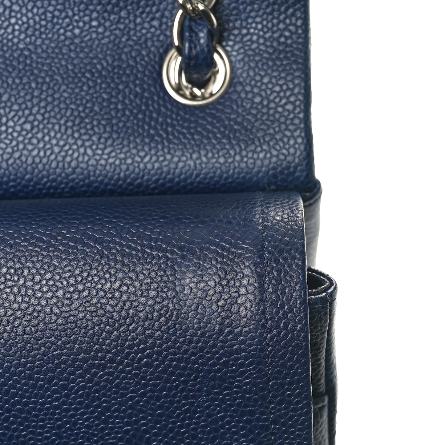 Caviar Quilted Jumbo Double Flap Navy Blue