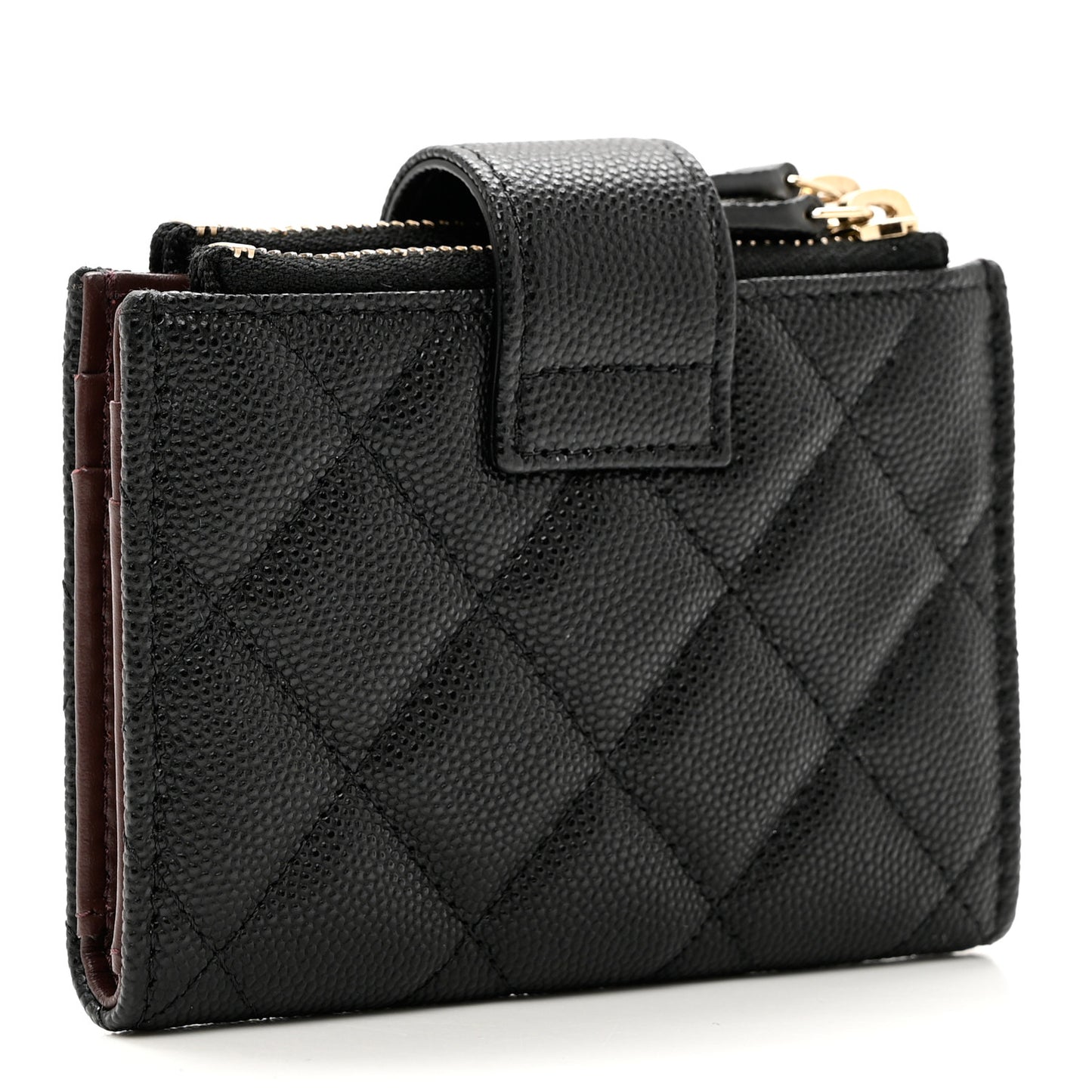 Caviar Quilted Compact Zipped Pocket Wallet Black