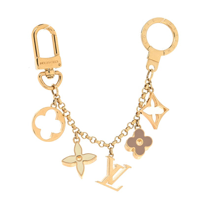 Louis Vuitton Brass Enamel Fleur De Monogram Bag Charm Chain Gold 1 of 4