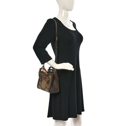 Gucci Monogram Jumbo GG Textured Dollar Calfskin Mini Diana Tote Bag Camel Ebony New Acero 2 of 10