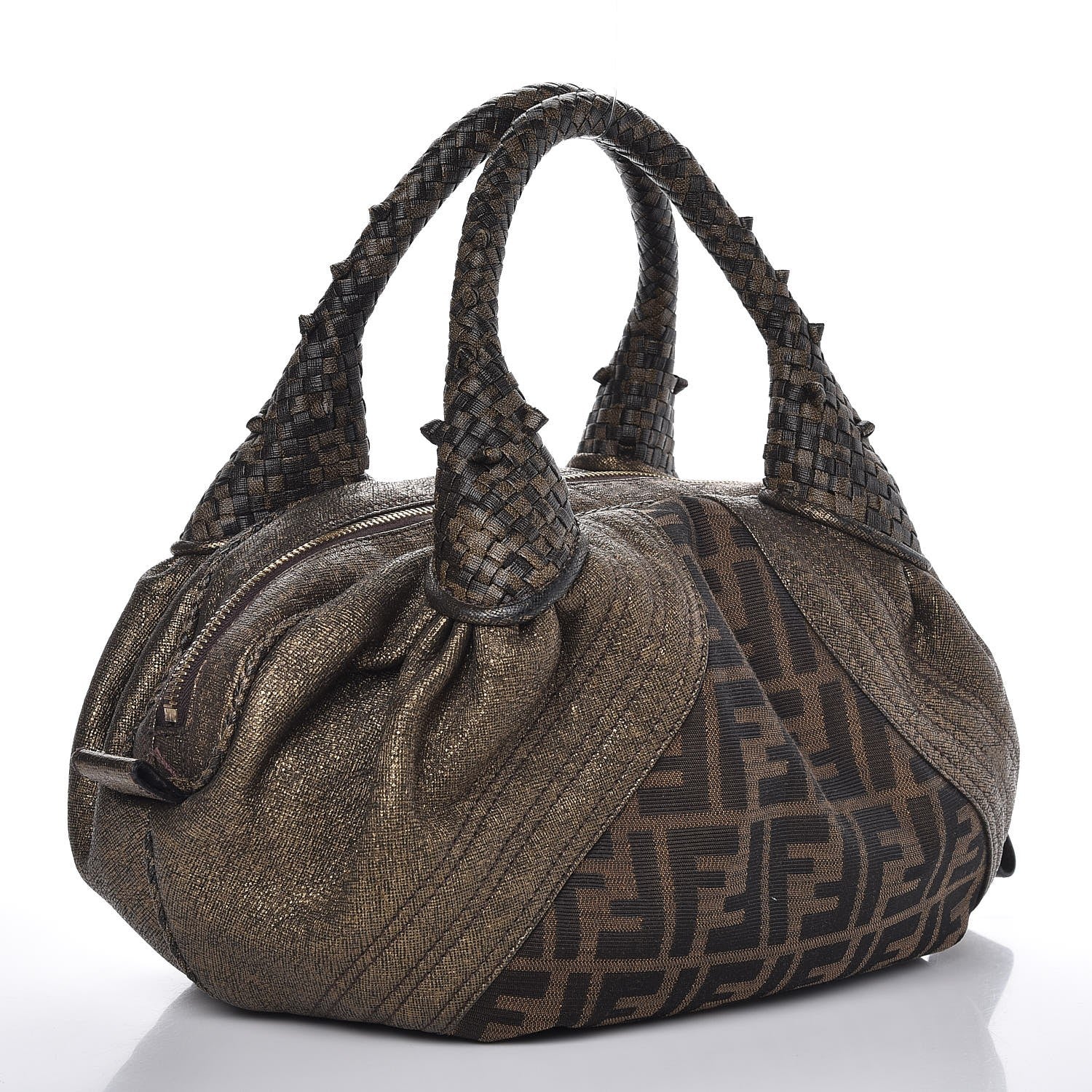 Fendi Zucca Goatskin Spy Bowler Tobacco Bronzo 3 of 7
