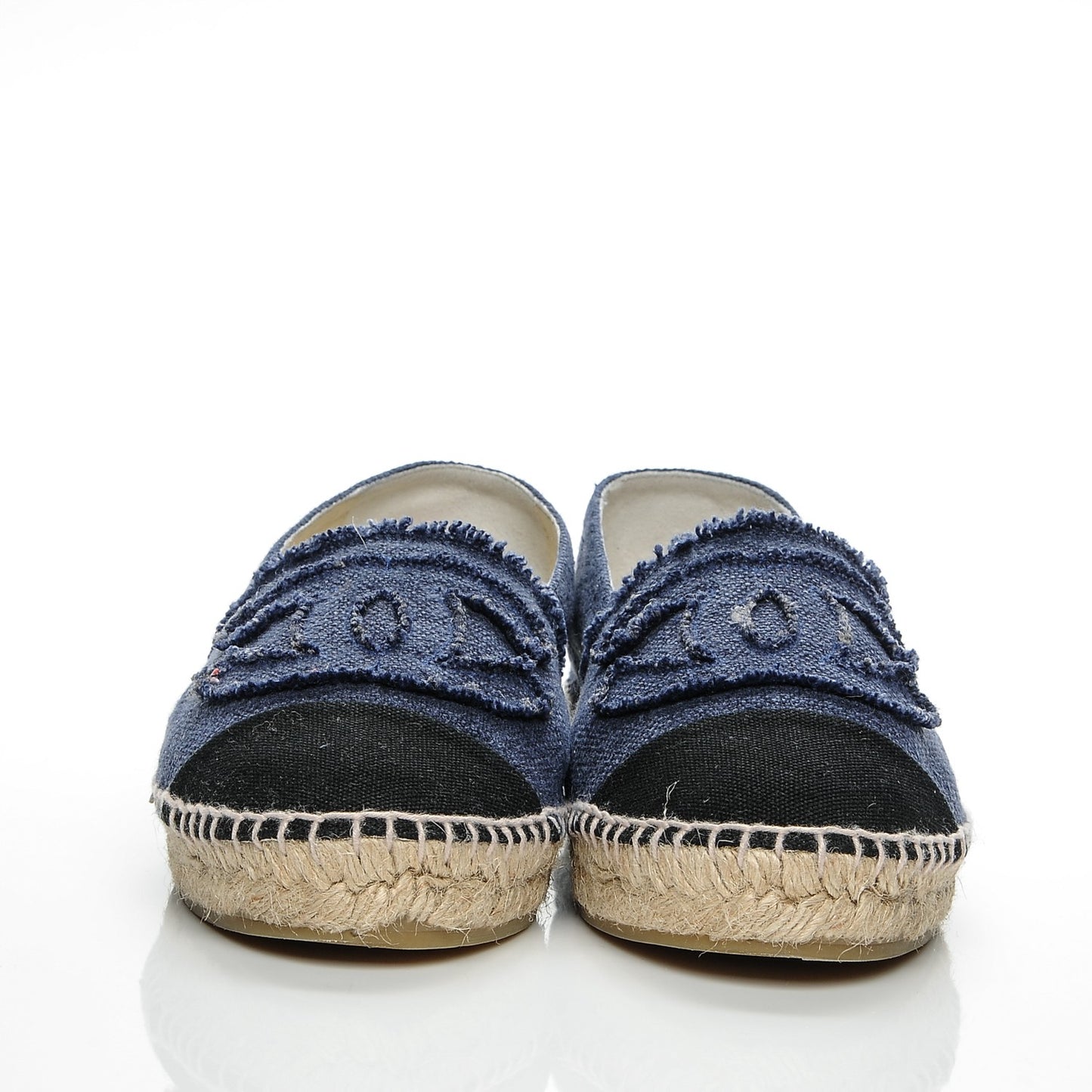 CHANEL Linen CC Espadrilles 38 Navy Black